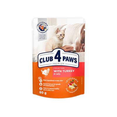 CLUB 4 PAWS PREMIUMfor kittensWITH TURKEY IN JELLY 80g