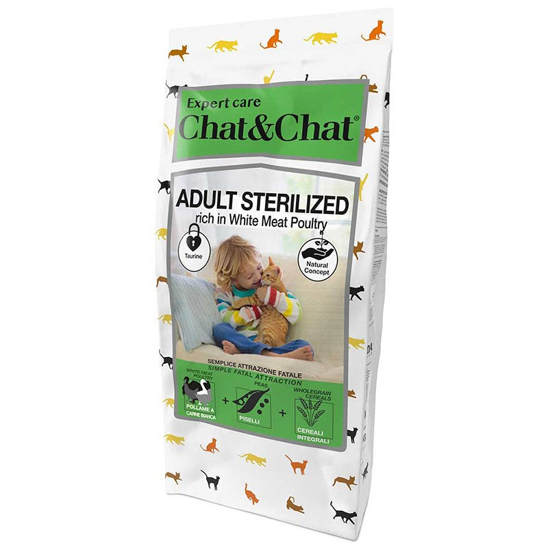 Expert Chat & Chat Care Adult Sterilized Cat Food Rich in White Meat Poultry 900g