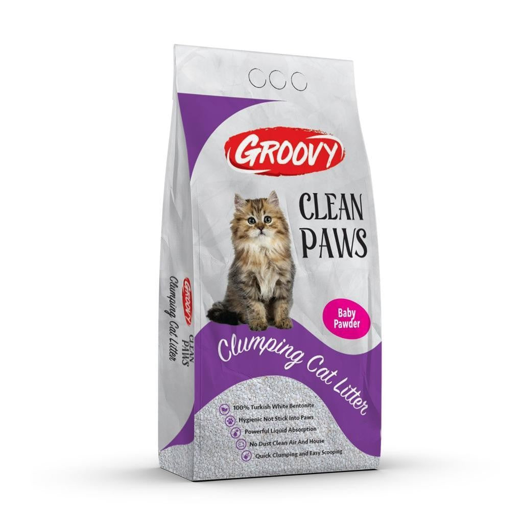 Groovy Clean Paws Clumping Cat Litter- Baby Powder Scented 10 L