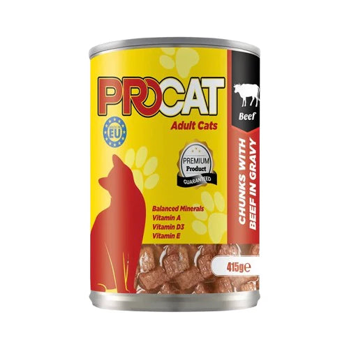 PROCAT Chunks in Gravy with Beef Adult Cats Wet Food Can 415g