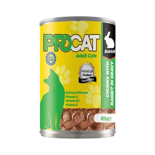 PROCAT Chunks in Gravy with Rabbit Adult Cats Wet Food Can 415g