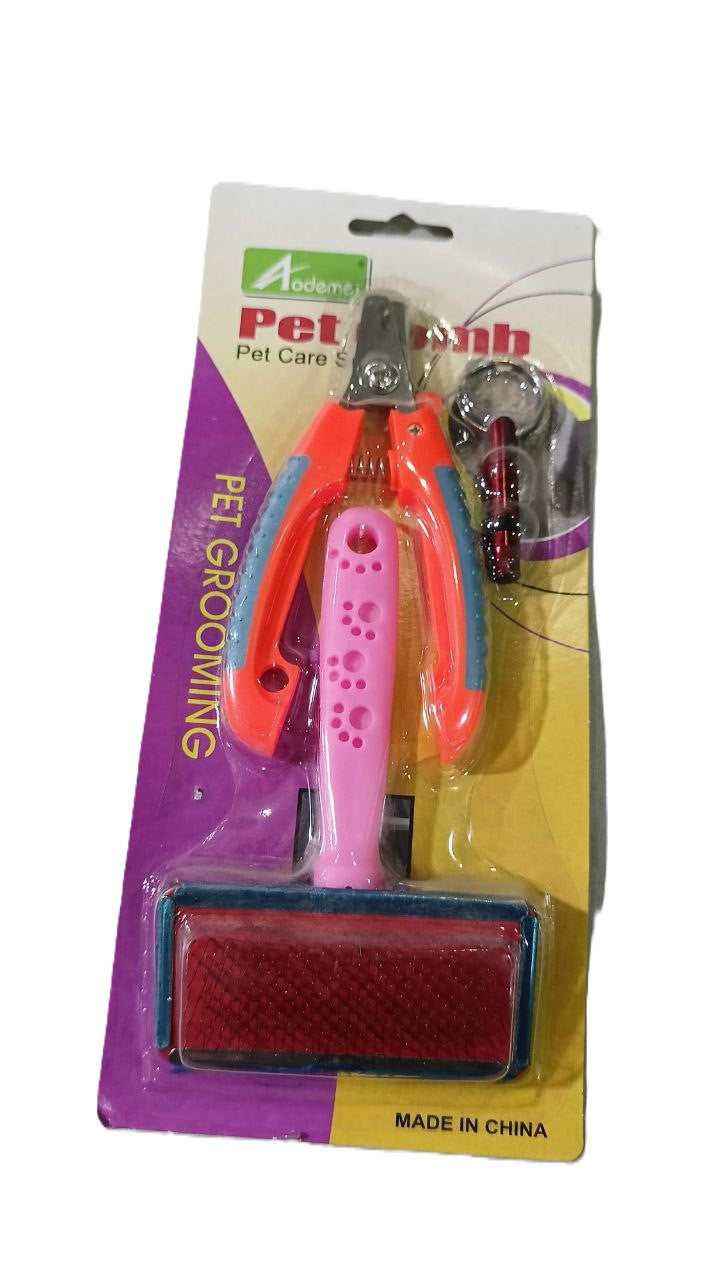 Aodemei dog cat nail clipper pet bells and dematting comb set