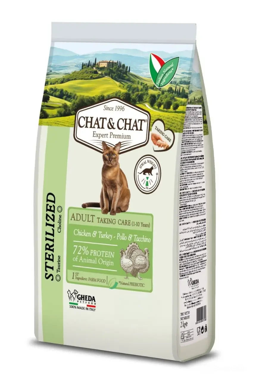 Expert Chat & Chat Care Adult Sterilized Cat Food with Chicken & Turkey 14 Kg